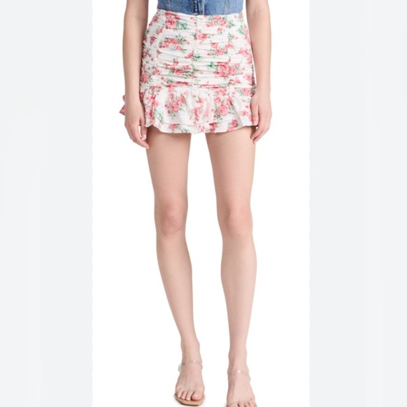 Endless Rose Revolve Linen Ruched Draped Ruffle Hem Mini Skirt - Picture 6 of 16